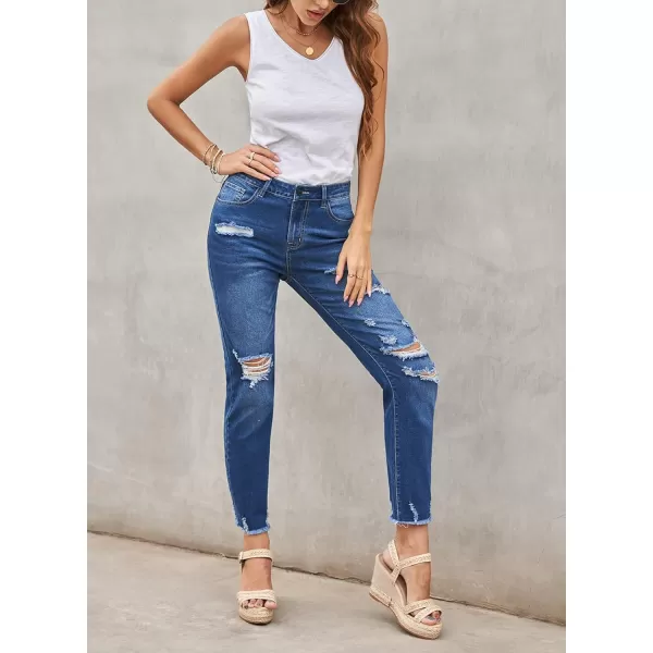 Dokotoo Women's Patchwork Destroyed Raw Hem Jeans Ripped Hole Boyfriend Denim Pants