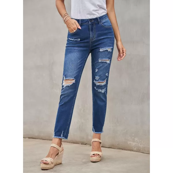 Dokotoo Women's Patchwork Destroyed Raw Hem Jeans Ripped Hole Boyfriend Denim Pants