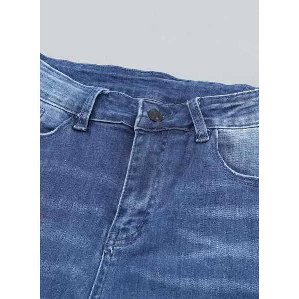 Dokotoo Women's Patchwork Destroyed Raw Hem Jeans Ripped Hole Boyfriend Denim Pants