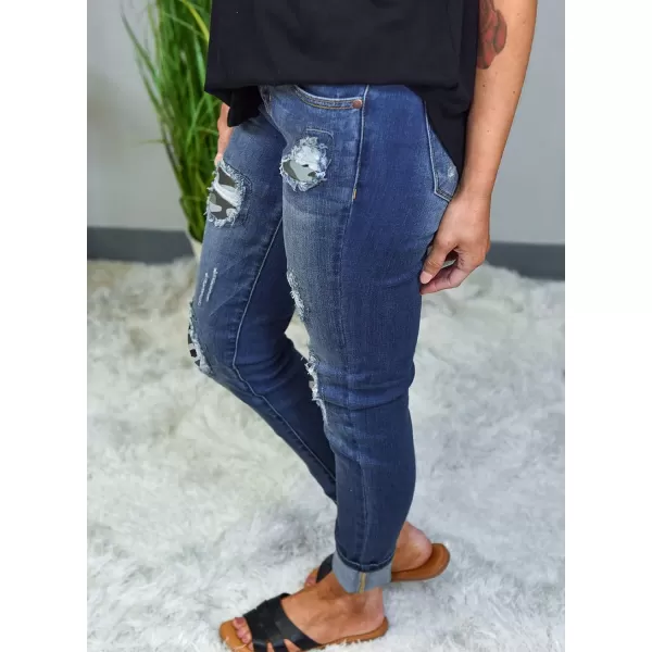 Dokotoo Women's Patchwork Destroyed Raw Hem Jeans Ripped Hole Boyfriend Denim Pants