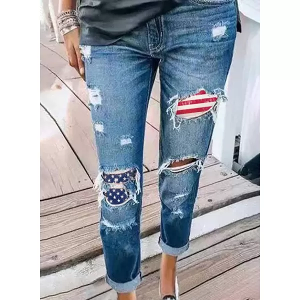 Dokotoo Women's Patchwork Destroyed Raw Hem Jeans Ripped Hole Boyfriend Denim Pants