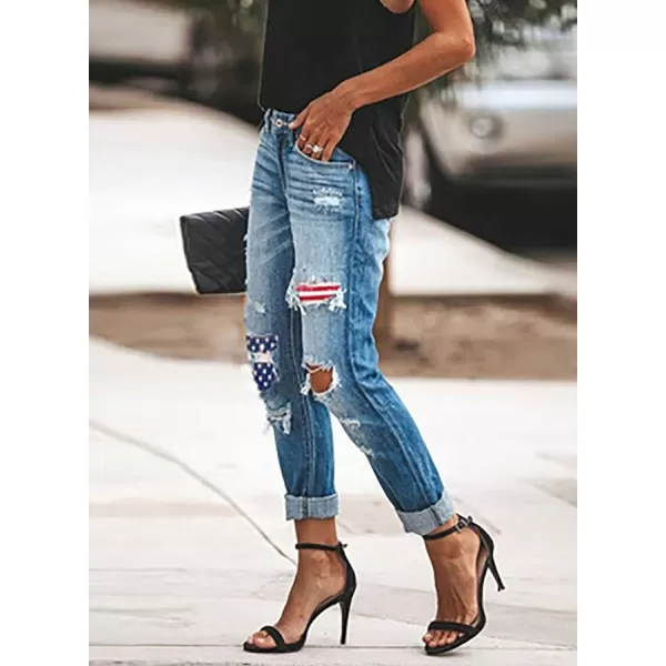 Dokotoo Women's Patchwork Destroyed Raw Hem Jeans Ripped Hole Boyfriend Denim Pants