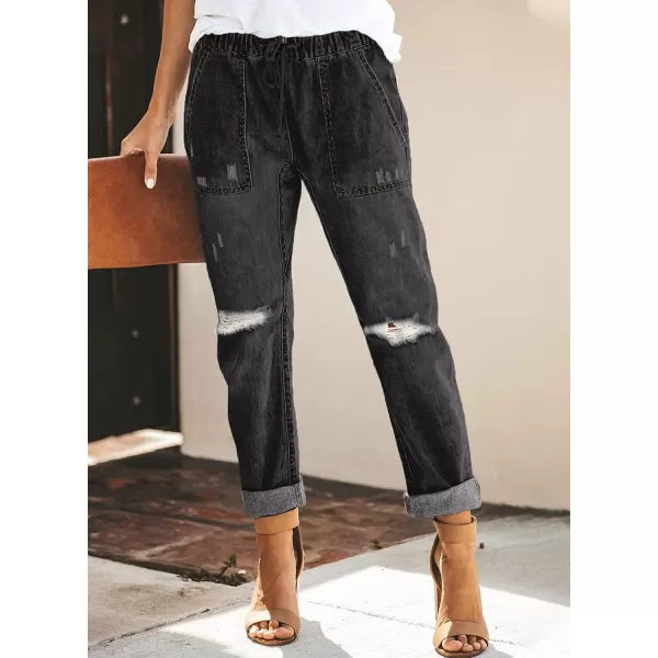 Dokotoo Women's Patchwork Destroyed Raw Hem Jeans Ripped Hole Boyfriend Denim Pants