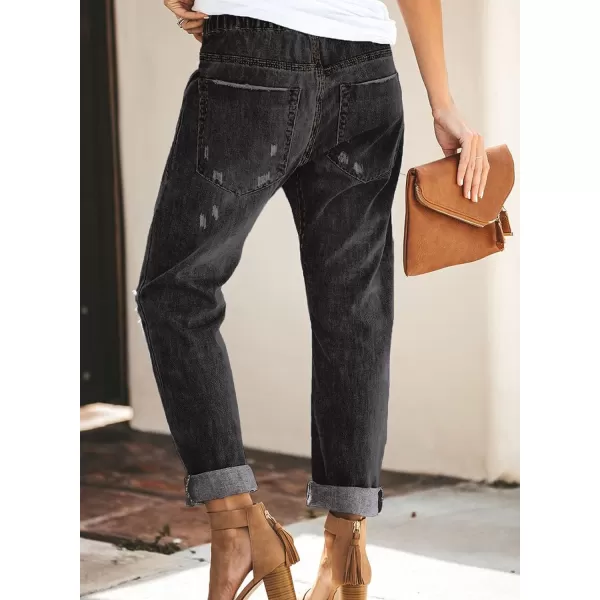 Dokotoo Women's Patchwork Destroyed Raw Hem Jeans Ripped Hole Boyfriend Denim Pants