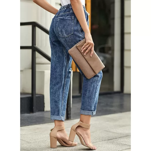 Dokotoo Women's Patchwork Destroyed Raw Hem Jeans Ripped Hole Boyfriend Denim Pants
