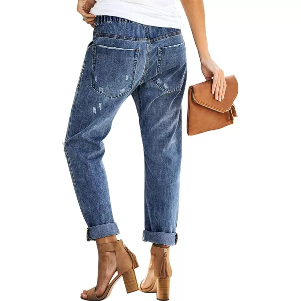 Dokotoo Women's Patchwork Destroyed Raw Hem Jeans Ripped Hole Boyfriend Denim Pants