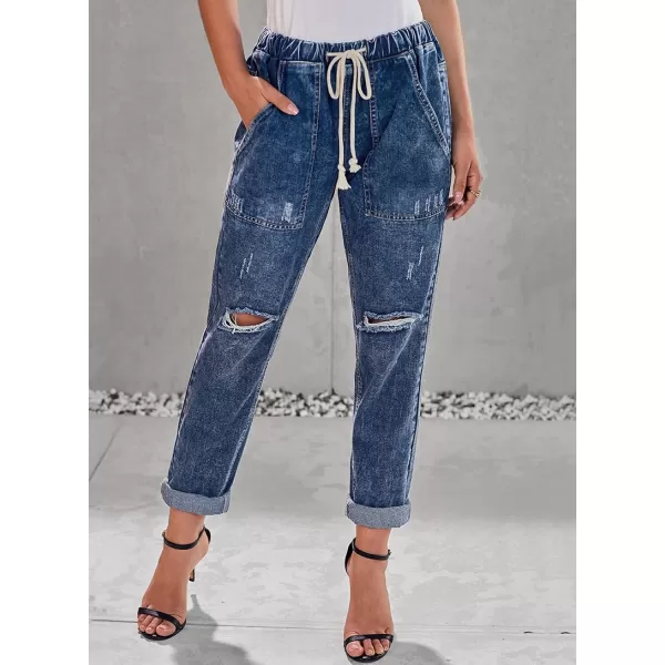 Dokotoo Women's Patchwork Destroyed Raw Hem Jeans Ripped Hole Boyfriend Denim Pants