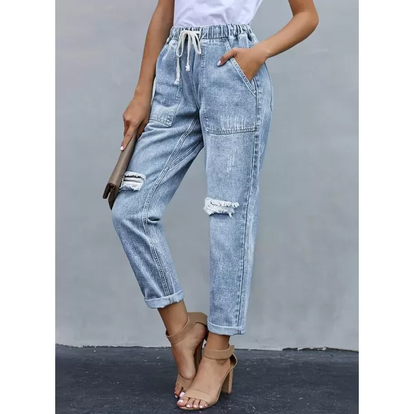 Dokotoo Women's Patchwork Destroyed Raw Hem Jeans Ripped Hole Boyfriend Denim Pants