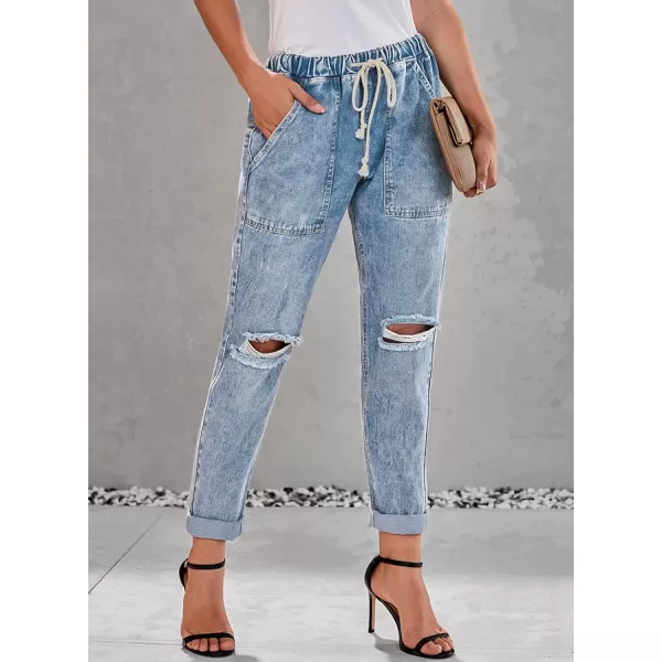 Dokotoo Women's Patchwork Destroyed Raw Hem Jeans Ripped Hole Boyfriend Denim Pants