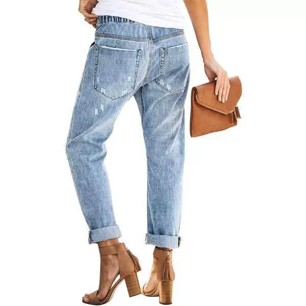 Dokotoo Women's Patchwork Destroyed Raw Hem Jeans Ripped Hole Boyfriend Denim Pants