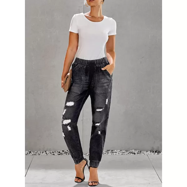 Dokotoo Women's Patchwork Destroyed Raw Hem Jeans Ripped Hole Boyfriend Denim Pants