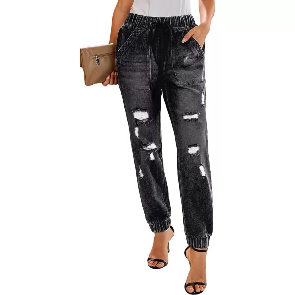 Dokotoo Women's Patchwork Destroyed Raw Hem Jeans Ripped Hole Boyfriend Denim Pants
