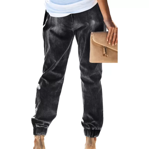 Dokotoo Women's Patchwork Destroyed Raw Hem Jeans Ripped Hole Boyfriend Denim Pants