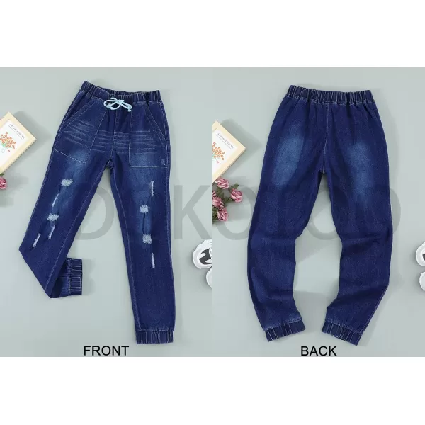 Dokotoo Women's Patchwork Destroyed Raw Hem Jeans Ripped Hole Boyfriend Denim Pants