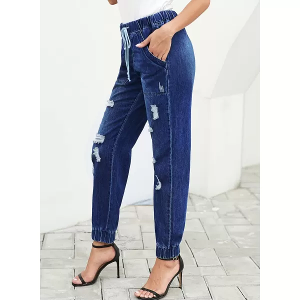 Dokotoo Women's Patchwork Destroyed Raw Hem Jeans Ripped Hole Boyfriend Denim Pants