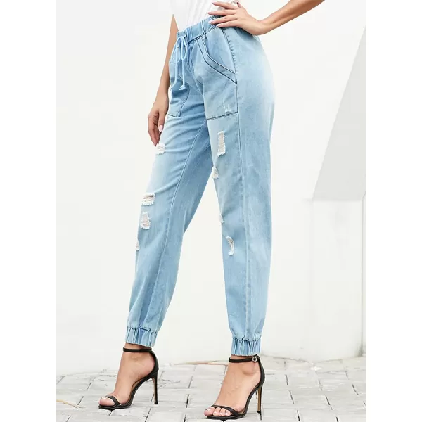 Dokotoo Women's Patchwork Destroyed Raw Hem Jeans Ripped Hole Boyfriend Denim Pants