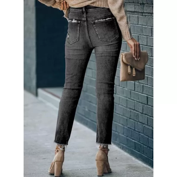 Dokotoo Women's Patchwork Destroyed Raw Hem Jeans Ripped Hole Boyfriend Denim Pants