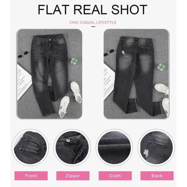 Dokotoo Women's Patchwork Destroyed Raw Hem Jeans Ripped Hole Boyfriend Denim Pants