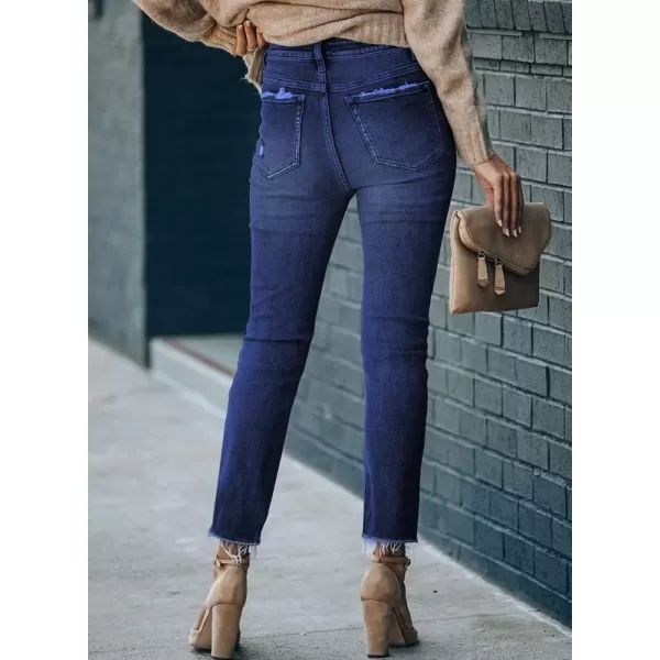 Dokotoo Women's Patchwork Destroyed Raw Hem Jeans Ripped Hole Boyfriend Denim Pants