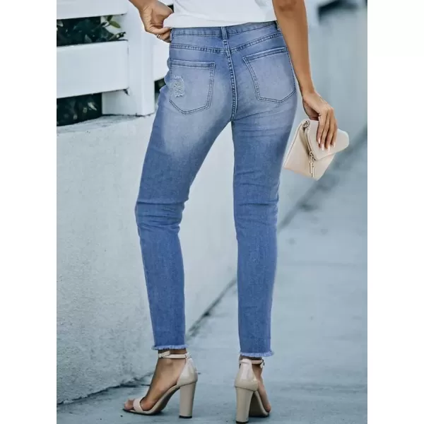 Dokotoo Women's Patchwork Destroyed Raw Hem Jeans Ripped Hole Boyfriend Denim Pants