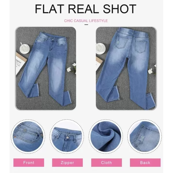 Dokotoo Women's Patchwork Destroyed Raw Hem Jeans Ripped Hole Boyfriend Denim Pants