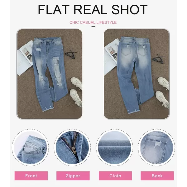 Dokotoo Women's Patchwork Destroyed Raw Hem Jeans Ripped Hole Boyfriend Denim Pants