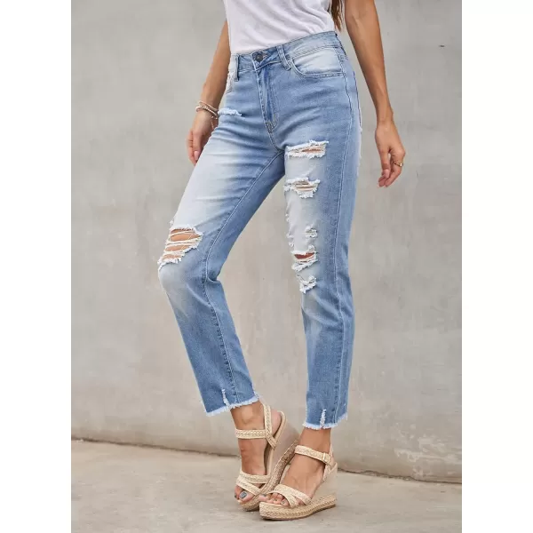Dokotoo Women's Patchwork Destroyed Raw Hem Jeans Ripped Hole Boyfriend Denim Pants