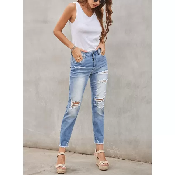 Dokotoo Women's Patchwork Destroyed Raw Hem Jeans Ripped Hole Boyfriend Denim Pants