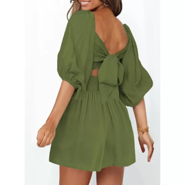 Dokotoo Women's Rompers Lantern Sleeves Ruffle High Waisted Short Back Tie Jumpsuit Square Neck One Piece Playsuits