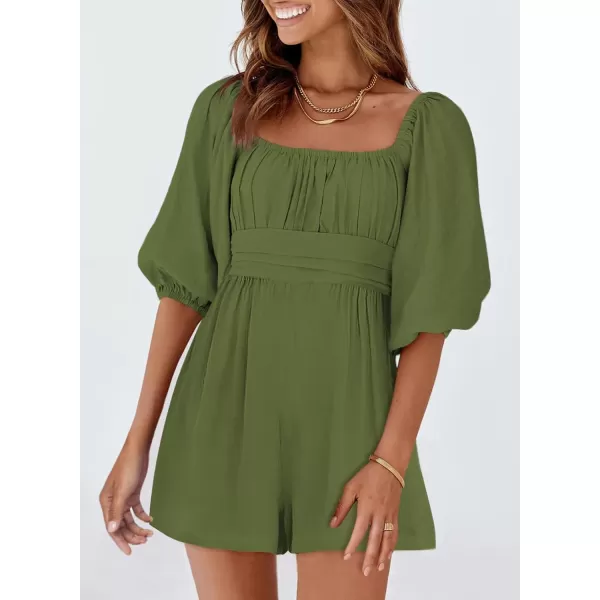 Dokotoo Women's Rompers Lantern Sleeves Ruffle High Waisted Short Back Tie Jumpsuit Square Neck One Piece Playsuits