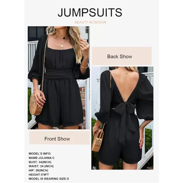 Dokotoo Women's Rompers Lantern Sleeves Ruffle High Waisted Short Back Tie Jumpsuit Square Neck One Piece Playsuits
