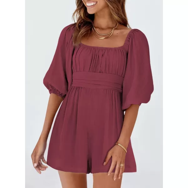 Dokotoo Women's Rompers Lantern Sleeves Ruffle High Waisted Short Back Tie Jumpsuit Square Neck One Piece Playsuits