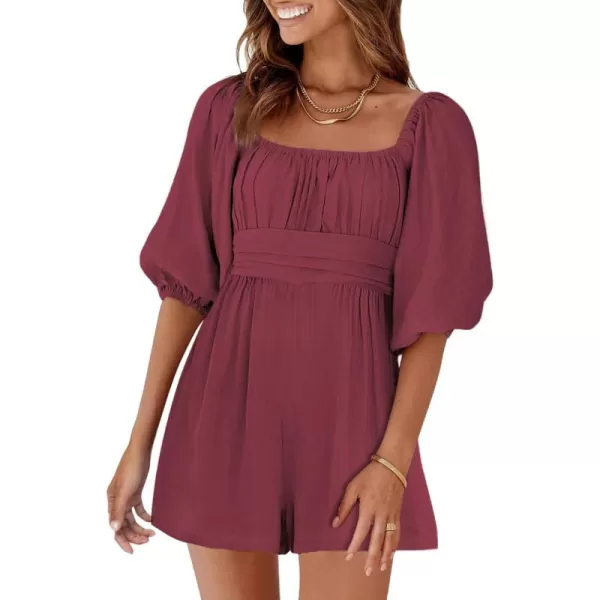 Dokotoo Women's Rompers Lantern Sleeves Ruffle High Waisted Short Back Tie Jumpsuit Square Neck One Piece Playsuits