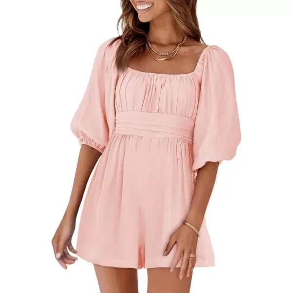 Dokotoo Women's Rompers Lantern Sleeves Ruffle High Waisted Short Back Tie Jumpsuit Square Neck One Piece Playsuits