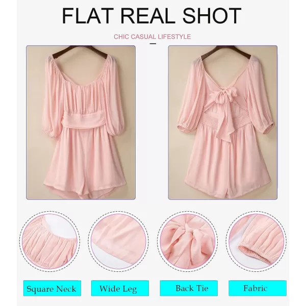 Dokotoo Women's Rompers Lantern Sleeves Ruffle High Waisted Short Back Tie Jumpsuit Square Neck One Piece Playsuits