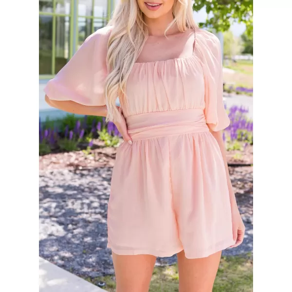 Dokotoo Women's Rompers Lantern Sleeves Ruffle High Waisted Short Back Tie Jumpsuit Square Neck One Piece Playsuits
