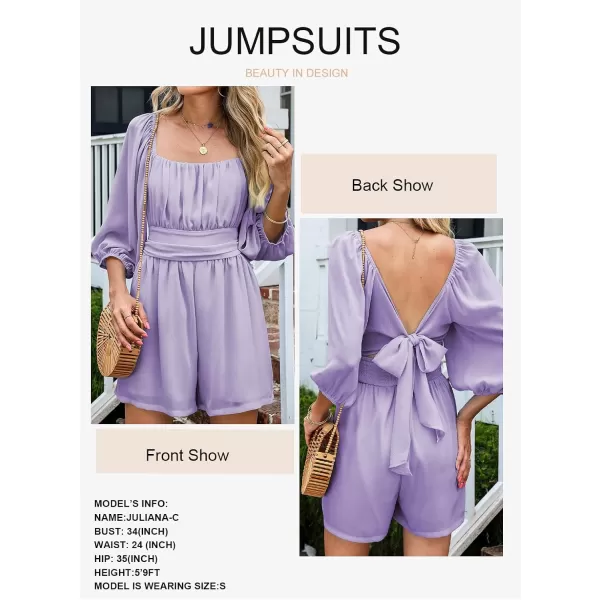 Dokotoo Women's Rompers Lantern Sleeves Ruffle High Waisted Short Back Tie Jumpsuit Square Neck One Piece Playsuits