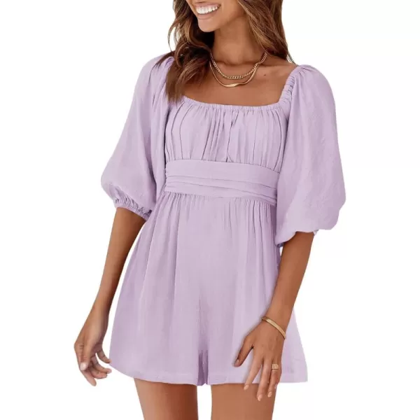 Dokotoo Women's Rompers Lantern Sleeves Ruffle High Waisted Short Back Tie Jumpsuit Square Neck One Piece Playsuits
