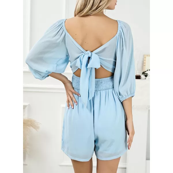 Dokotoo Women's Rompers Lantern Sleeves Ruffle High Waisted Short Back Tie Jumpsuit Square Neck One Piece Playsuits