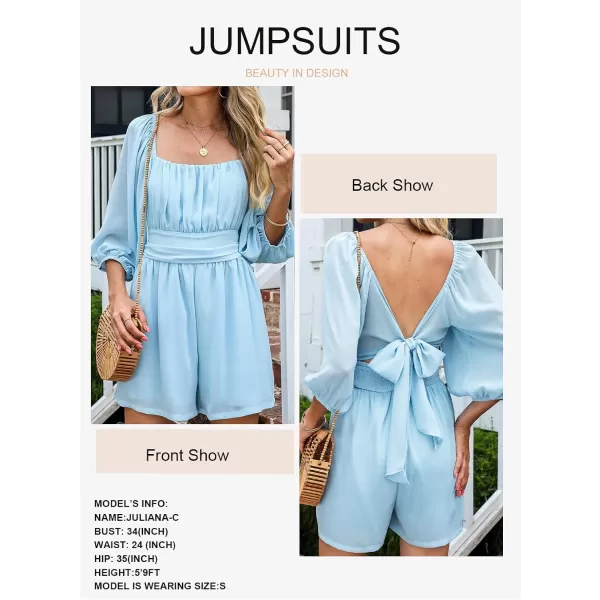 Dokotoo Women's Rompers Lantern Sleeves Ruffle High Waisted Short Back Tie Jumpsuit Square Neck One Piece Playsuits