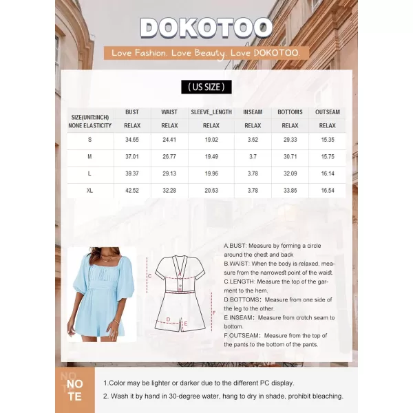 Dokotoo Women's Rompers Lantern Sleeves Ruffle High Waisted Short Back Tie Jumpsuit Square Neck One Piece Playsuits