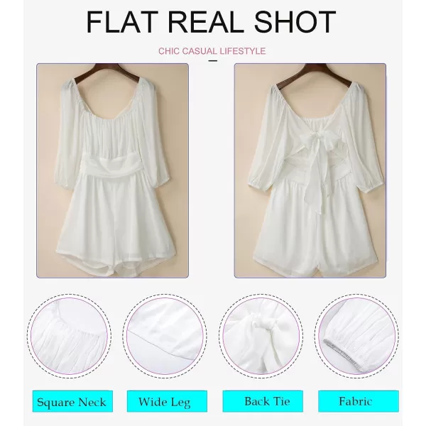 Dokotoo Women's Rompers Lantern Sleeves Ruffle High Waisted Short Back Tie Jumpsuit Square Neck One Piece Playsuits