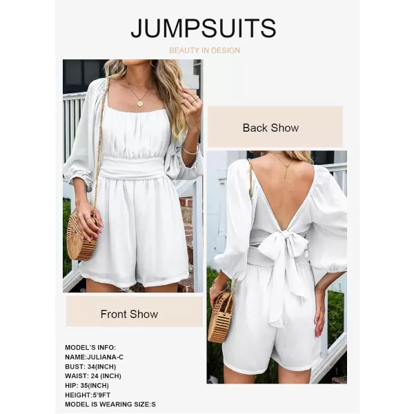 Dokotoo Women's Rompers Lantern Sleeves Ruffle High Waisted Short Back Tie Jumpsuit Square Neck One Piece Playsuits