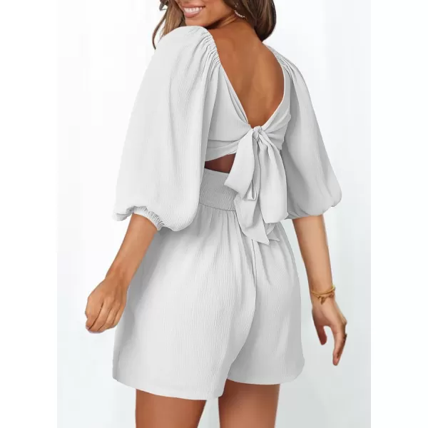 Dokotoo Women's Rompers Lantern Sleeves Ruffle High Waisted Short Back Tie Jumpsuit Square Neck One Piece Playsuits