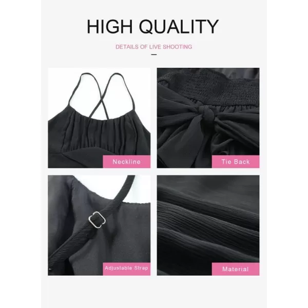 Dokotoo Women's Spaghetti Strap Dresses Scoop Neck Bow Backless Sleeveless Elastic Waist Ruffle Hem A-Line Casual Mini Dress