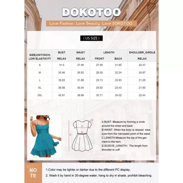 Dokotoo Women's Spaghetti Strap Dresses Scoop Neck Bow Backless Sleeveless Elastic Waist Ruffle Hem A-Line Casual Mini Dress