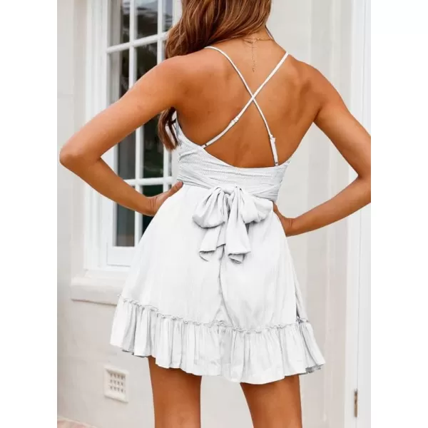 Dokotoo Women's Spaghetti Strap Dresses Scoop Neck Bow Backless Sleeveless Elastic Waist Ruffle Hem A-Line Casual Mini Dress