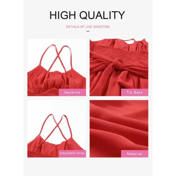Dokotoo Women's Spaghetti Strap Dresses Scoop Neck Bow Backless Sleeveless Elastic Waist Ruffle Hem A-Line Casual Mini Dress