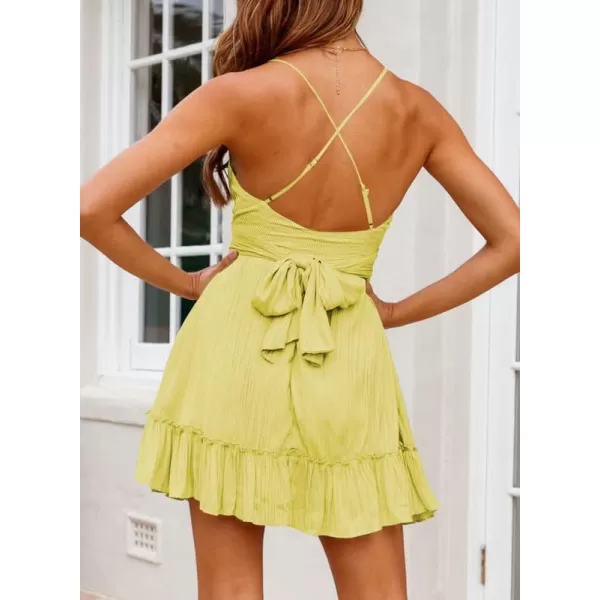 Dokotoo Women's Spaghetti Strap Dresses Scoop Neck Bow Backless Sleeveless Elastic Waist Ruffle Hem A-Line Casual Mini Dress