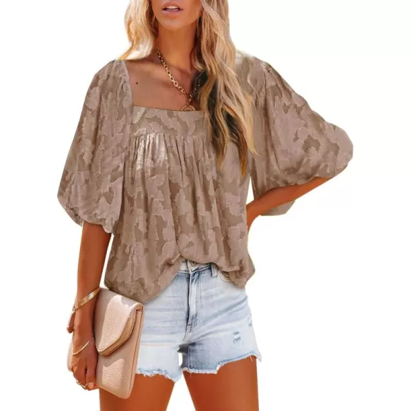 Dokotoo Womens Square Neck Summer Tops Puff Sleeve Lace Babydoll Blouse Loose Oversize T-Shirts